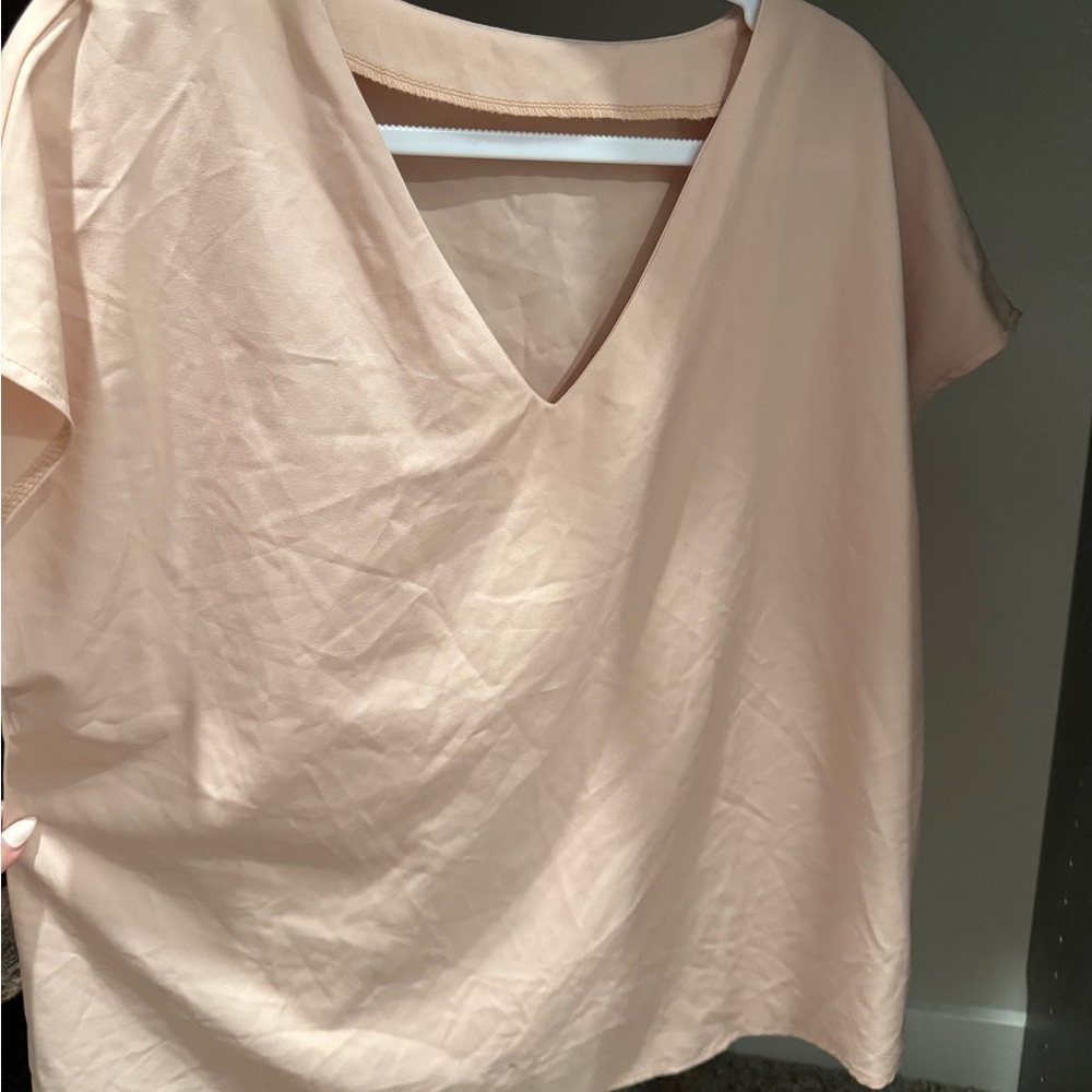 SHEIN V-Neck Tan Short Sleeve Top